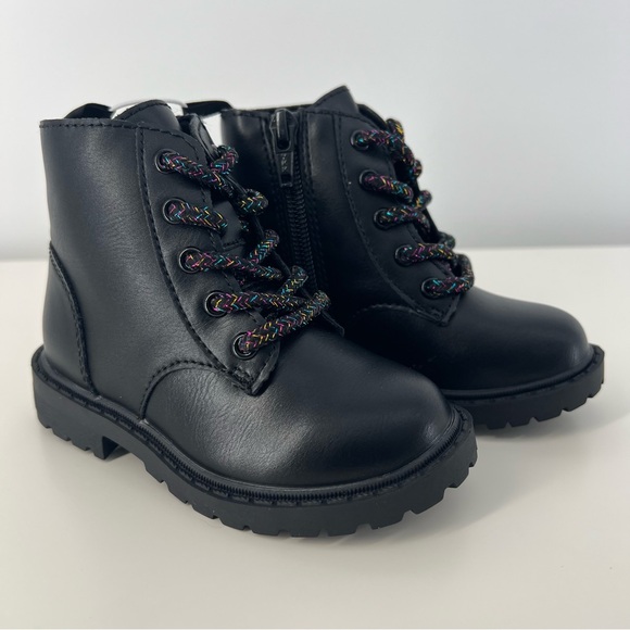 Old Navy Faux-Leather Side-Zip Black Boots Toddler Girls XS Black Sparkle Laces - Picture 3 of 13